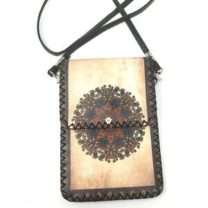 Mandala Painted Design Small Beige Purse with Detachable Strap